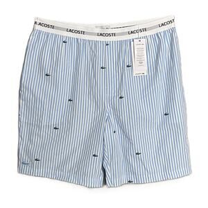 Lacoste Sleepwear Men's XL Poplin Pajama Shorts Cotton Blue Pinstripe NEW